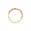 De-Lovely Rosecliff stackable ring in gold featuring 11 alternating pink sapphires, white topaz & amethysts - standing view