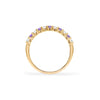 Rosecliff stackable ring featuring eleven alternating 2mm amethysts and diamonds prong set in 14k gold - standing view