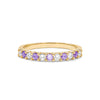 Rosecliff stackable ring featuring eleven alternating 2mm faceted round cut amethysts and diamonds prong set in 14k gold