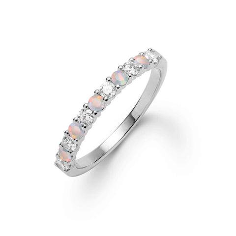 Rosecliff Diamond & Opal Stackable Ring in 14k Gold (October) - White Gold