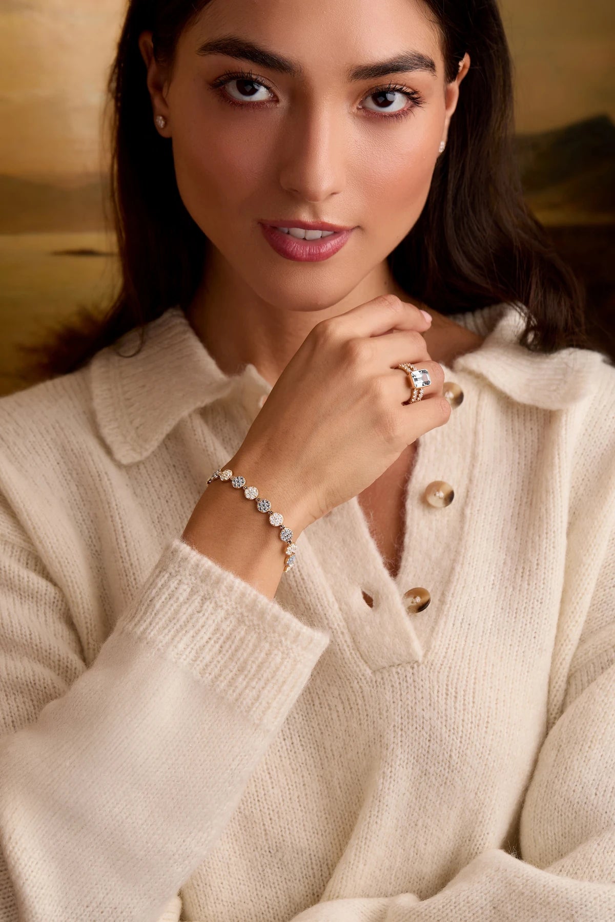 Rosecliff Tennis Diamond & Nantucket Blue Topaz Bracelet in 14k Gold (December)