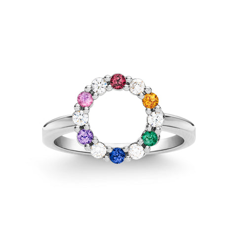 Rainbow Rosecliff Small Circle Ring with Diamonds in 14k Gold - White Gold