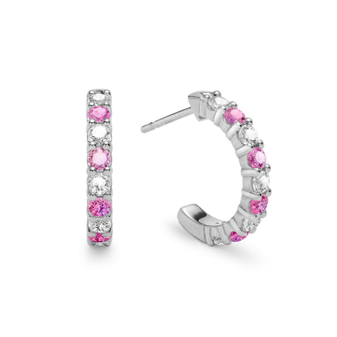 Rosecliff Diamond & Pink Sapphire Earrings in 14k Gold (October) - White Gold