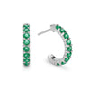 A pair of Rosecliff huggie earrings in 14k white gold each featuring nine 2mm faceted round cut prong set emeralds