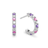 De-Lovely Rosecliff huggie earrings in white gold each featuring nine alternating pink tourmalines, white topaz and amethysts