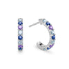 Hope Rosecliff huggie earrings in 14k white gold featuring nine alternating amethysts, Nantucket blue topaz and sapphires