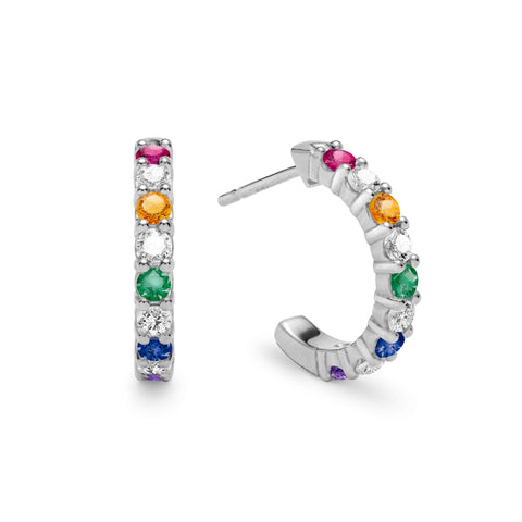 Rainbow Rosecliff Huggie Hoops with Diamonds in 14k Gold - White Gold