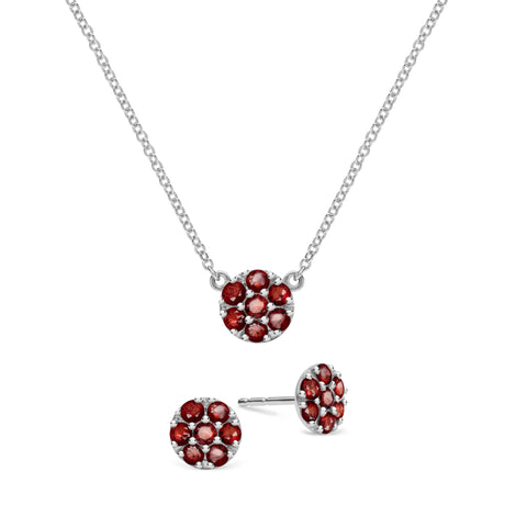 Rosecliff Garnet Mini Necklace and Stud Earrings Set in 14k Gold (January) - White Gold