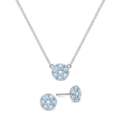 Rosecliff Nantucket Blue Topaz Mini Necklace and Stud Earrings Set in 14k Gold (December) - White Gold