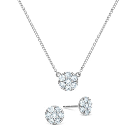 Rosecliff Aquamarine Mini Necklace and Stud Earrings Set in 14k Gold (March) - White Gold