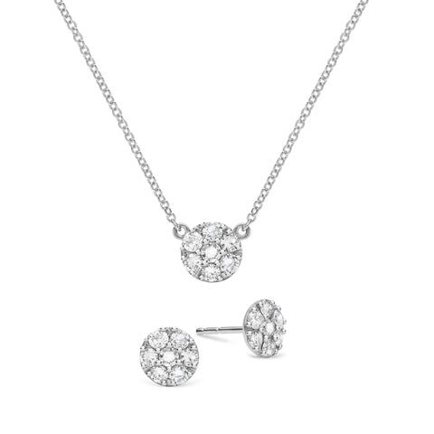 Rosecliff White Topaz Mini Necklace and Stud Earrings Set in 14k Gold (April) - White Gold