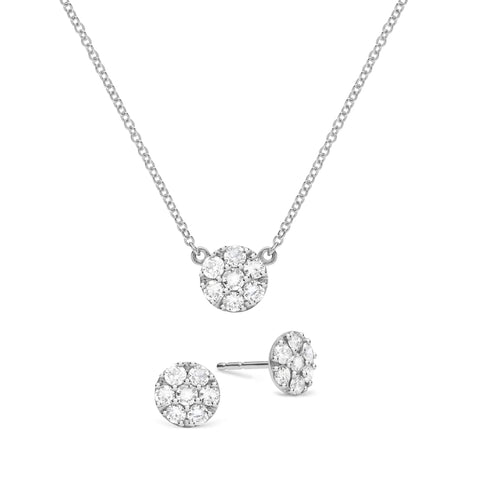 Rosecliff Diamond Mini Necklace and Stud Earrings Set in 14k Gold (April) - White Gold