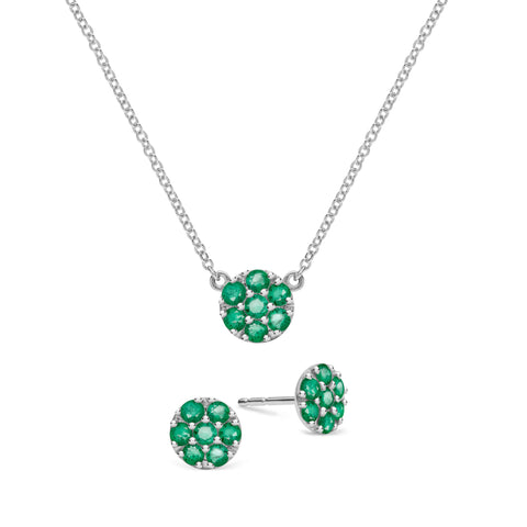 Rosecliff Emerald Mini Necklace and Stud Earrings Set in 14k Gold (May) - White Gold