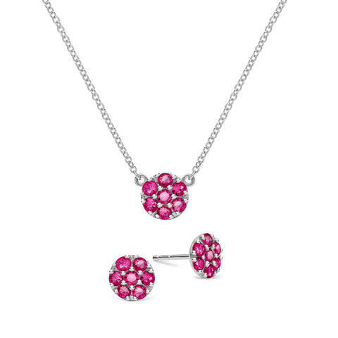 Rosecliff Ruby Mini Necklace and Stud Earrings Set in 14k Gold (July) - White Gold