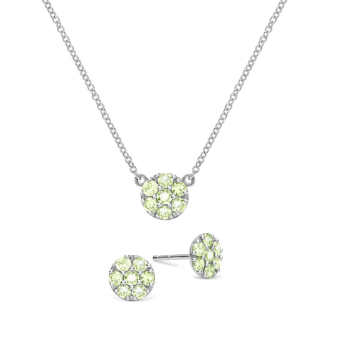 Rosecliff Peridot Mini Necklace and Stud Earrings Set in 14k Gold (August) - White Gold