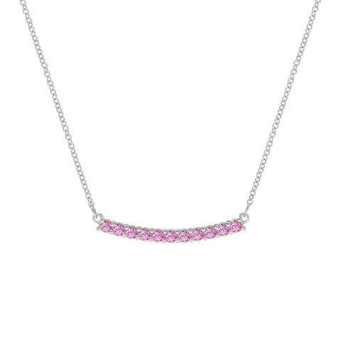 Rosecliff Pink Sapphire Bar Necklace in 14k Gold (October) - White Gold