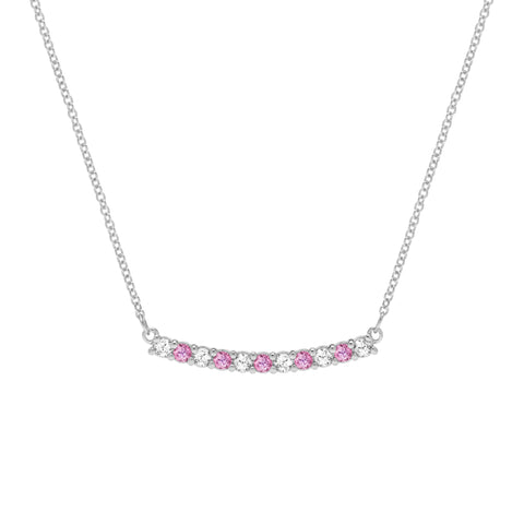 Rosecliff Diamond & Pink Sapphire Bar Necklace in 14k Gold (October) - White Gold