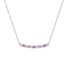 Rosecliff bar necklace with alternating 2 mm round cut pink tourmalines, white topaz & amethysts prong set in 14k white gold