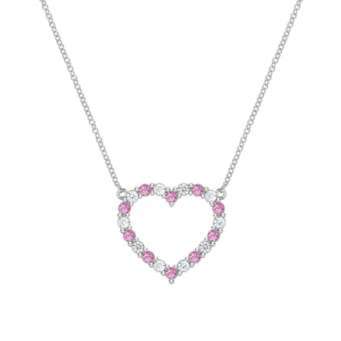 Rosecliff Heart Diamond & Pink Sapphire Necklace in 14k Gold (October) - White Gold