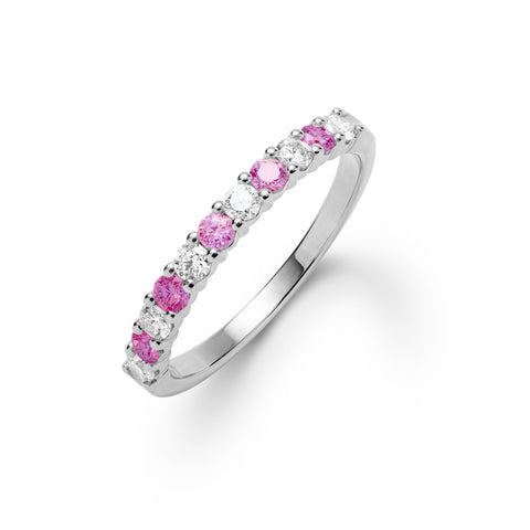 Rosecliff Diamond & Pink Sapphire Stackable Ring in 14k Gold (October) - White Gold