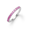 Rosecliff stackable ring featuring eleven 2 mm faceted round cut pink sapphires prong set in 14k white gold