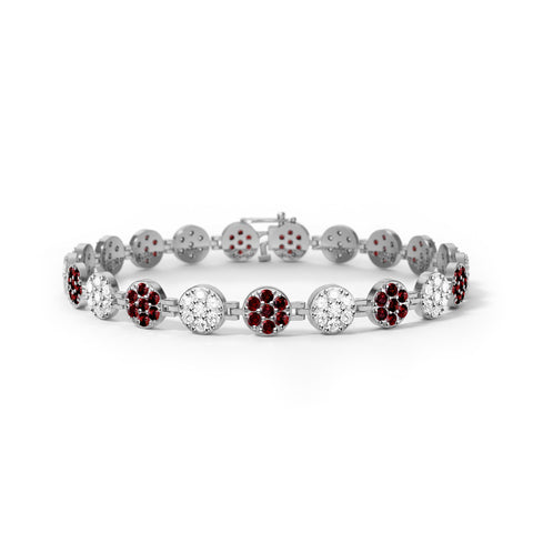 Rosecliff Tennis Diamond & Garnet Bracelet in 14k Gold (January) - White Gold