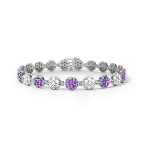 Rosecliff Tennis Diamond & Amethyst Bracelet in 14k Gold (February) - White Gold