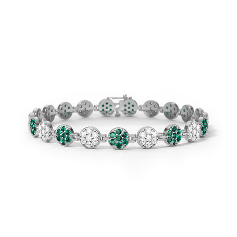 Rosecliff Tennis Diamond & Emerald Bracelet in 14k Gold (May) - White Gold