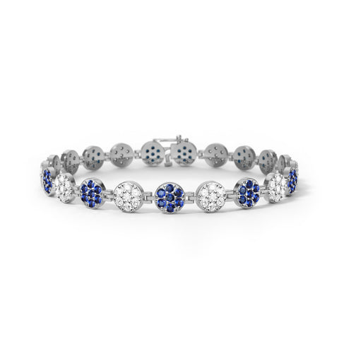 Rosecliff Tennis Diamond & Sapphire Bracelet in 14k Gold (September) - White Gold