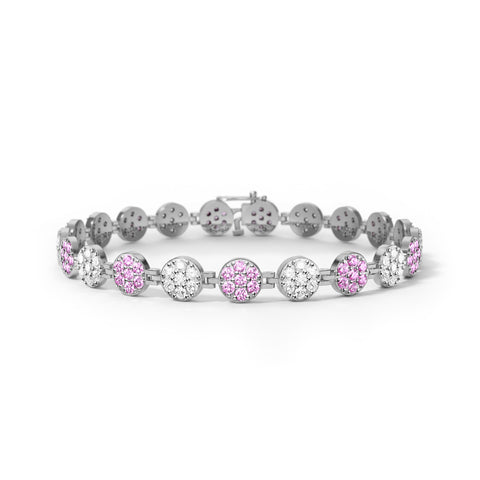 Rosecliff Tennis Diamond & Pink Sapphire Bracelet in 14k Gold (October) - White Gold