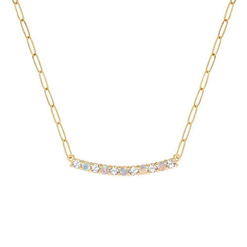 Rosecliff Diamond & Opal Bar Adelaide Mini Necklace in 14k Gold (October)