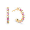 Two Rosecliff huggie earrings in 14k gold each featuring nine alternating 2mm pink sapphires and diamonds - front view