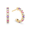De-Lovely Rosecliff gold huggie earrings each featuring 9 alternating pink tourmalines, white topaz & amethysts - front view