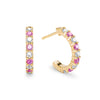 Two Rosecliff huggie earrings in 14k gold each featuring nine alternating 2mm pink sapphires and diamonds - front view