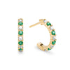 Two Rosecliff huggie earrings in 14k gold each featuring nine alternating 2mm round cut emeralds and diamonds - front view