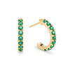 Rosecliff huggie earrings in 14k yellow gold each featuring nine 2mm faceted round cut prong set emeralds - front view