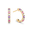 De-Lovely Rosecliff gold huggie earrings each featuring 9 alternating pink tourmalines, white topaz & amethysts - front view