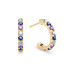 Hope Rosecliff 14k gold huggie earrings featuring nine alternating amethysts, Nantucket blue topaz and sapphires - front view