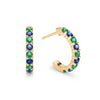 Two Rosecliff huggie earrings in 14k gold each featuring nine alternating 2mm round cut sapphires and emeralds - front view