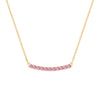 Rosecliff bar necklace with eleven 2 mm faceted round cut pink sapphires prong set in solid 14k yellow gold - front view