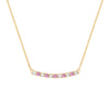 Rosecliff bar necklace with eleven alternating 2 mm round cut pink sapphires & diamonds prong set in 14k gold - front view