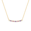 Rosecliff bar necklace with alternating 2 mm pink tourmalines, white topaz & amethysts prong set in 14k gold - front view