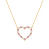 Rosecliff Heart Necklace featuring twenty alternating pink sapphires and diamonds prong set in 14k Gold - front view