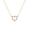 Rosecliff Heart Necklace featuring twelve alternating pink sapphires and diamonds prong set in 14k Gold - front view