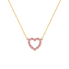 Rosecliff Heart Necklace featuring twelve faceted round cut pink sapphires prong set in 14k yellow Gold - front view