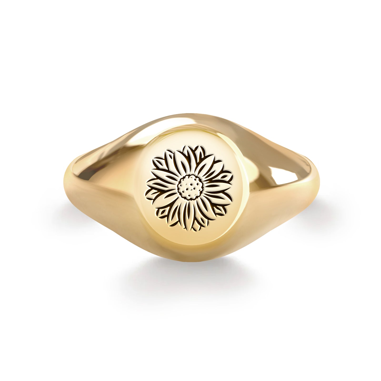 Signet Birth Flower Ring in 14k Gold
