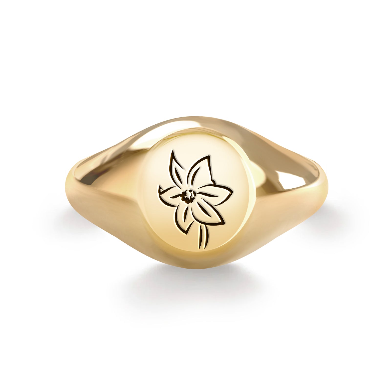 Signet Birth Flower Ring in 14k Gold