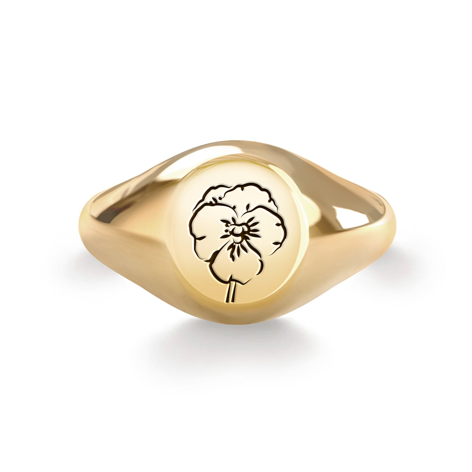 Signet Birth Flower Ring in 14k Gold