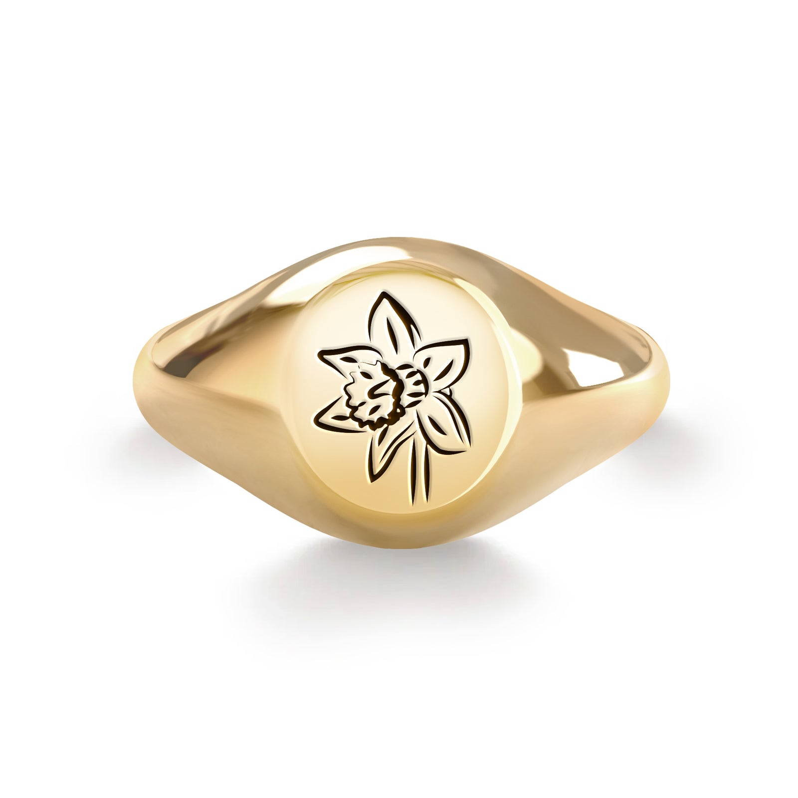 Signet Birth Flower Ring in 14k Gold