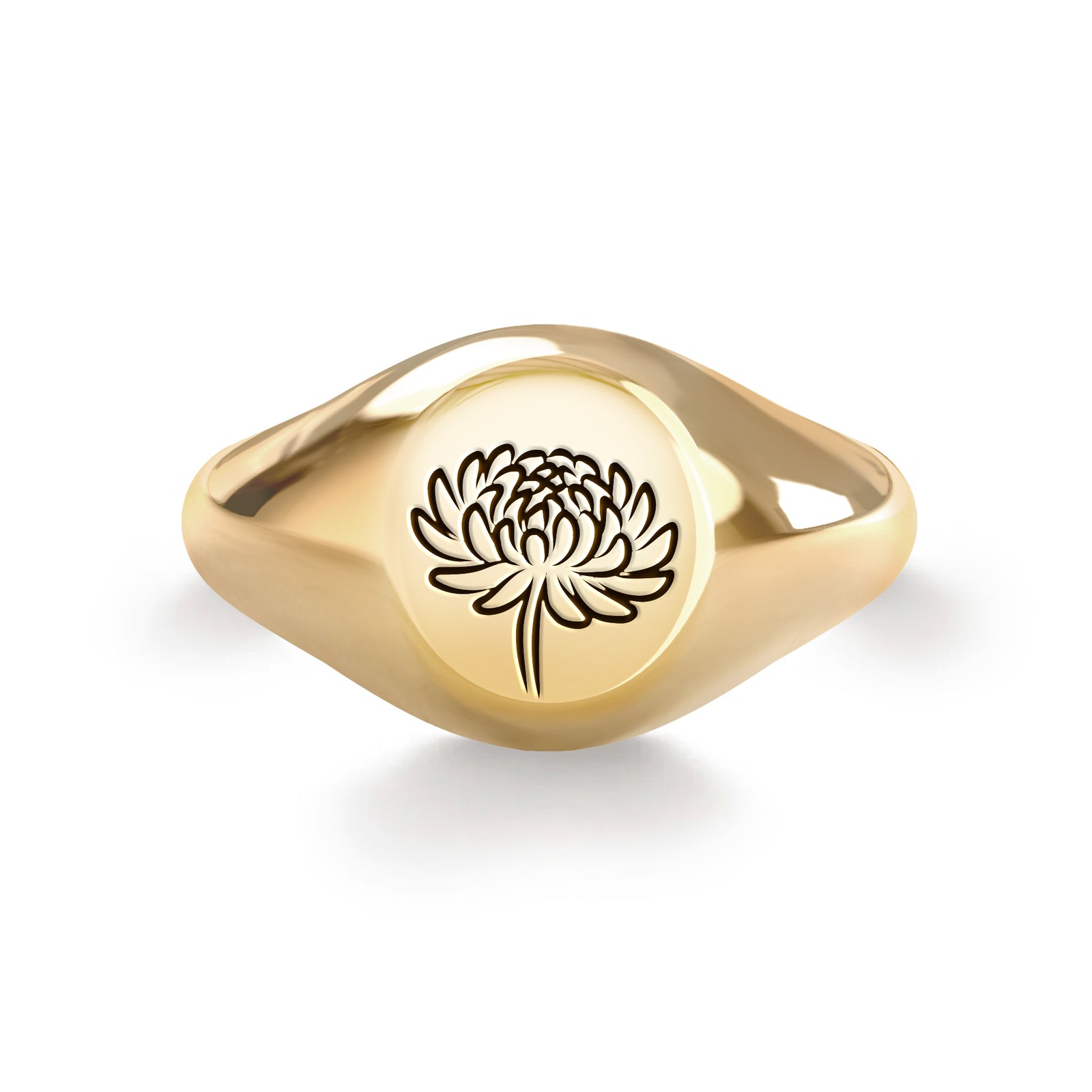 Signet Birth Flower Ring in 14k Gold